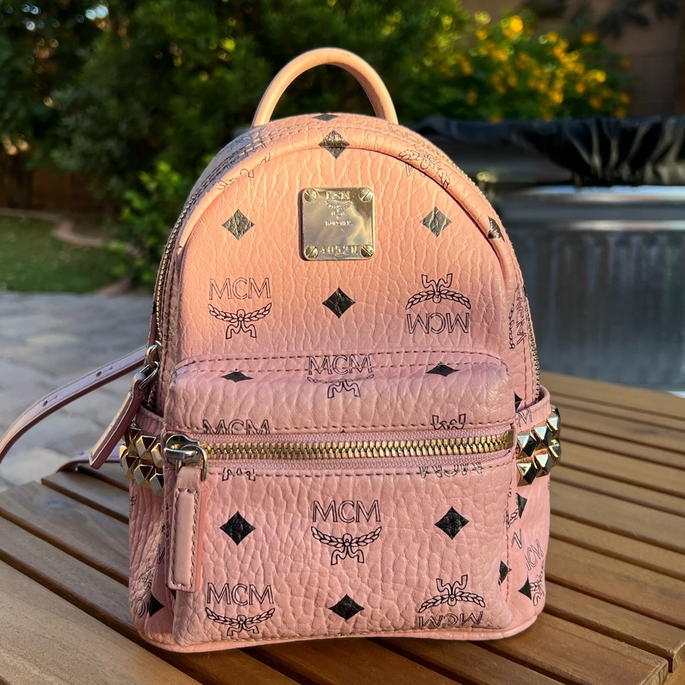 pink MCM mini backpack